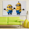 Uma impressão em tela de painel único com um personagem Minion em amarelo brilhante, macacão azul e óculos característicos