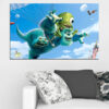 This canvas shows Mike Wazowski, Sulley, and Boo from Monsters Inc