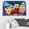 Toto plátno zobrazuje SpongeBoba SquarePantsa, veselú žltú morskú špongiu z Bikini Bottom