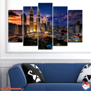 Dubajas nakts skyline 5 paneļu auduma prints