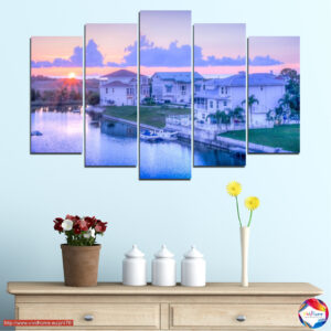 Sunset over the river 5 pieces №0476