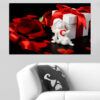 A collage-style composition featuring cupid figures, hearts, and vintage romantic imagery
