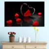 A heart-shaped collage built from layered reflections in warm reds, soft creams, and muted grays