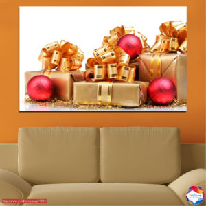 Weihnachtsgeschenkbox mit Kiefer und Ornamenten Leinwanddruck