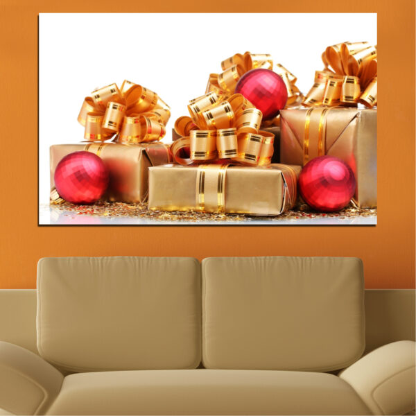 Christmas Gift Box with Pine and Ornaments Canvas Print