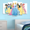 Five-panel canvas set featuring Disney princesses in illustrated style