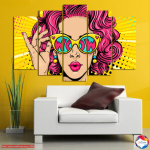 Lienzo Pop Art WOW Burbuja de Cómic 5 Paneles