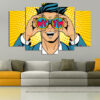 A bold WOW speech bubble rendered in classic pop art style with halftone dots and vibrant comic book colors