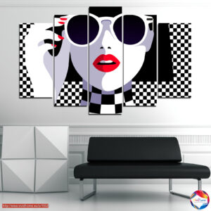 Piros ajkak Pop Art lány 5 részes vászonkép