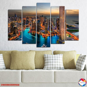 Dubajas skyline saulrietā — 5 paneļu audekla prints