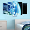 Five connected panels show Earth suspended in space