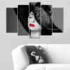 A five-panel canvas print showing a fashion portrait of a woman wearing a hat