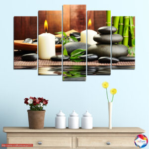 Sada pěti dílů Zen Stones and Candle Canvas Print