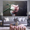 A close-up rose bloom in soft pink and cream tones, split across five vertical panels