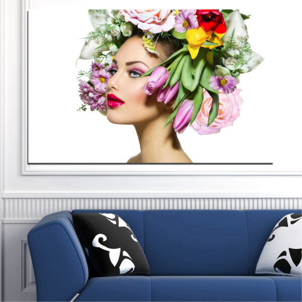 Toile Imprimée Portrait Fille aux Fleurs