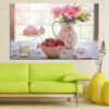 This canvas shows fresh strawberries paired with frosted cupcakes in warm natural tones