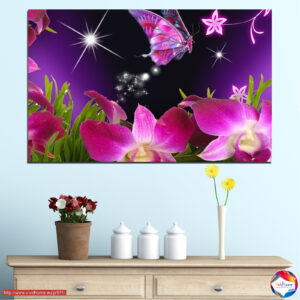 Orchidee und Schmetterling Leinwanddruck