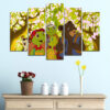 Five connected panels show an animated jungle scene with characters surrounded by lush tropical vegetation and wildlife