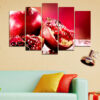 A pomegranate still life arranged across five panels