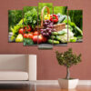 This five-piece canvas shows an arrangement of fresh fruits and vegetables in warm natural tones