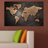 This canvas print shows a vintage-style world map with continents rendered in warm beige and brown tones against an aged parchment