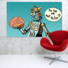 A bold cartoon figure rendered in classic pop art style spreads across five canvas panels