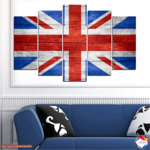 Britská vlajka na větrané dřevě – 5dílný canvas tisk