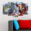 Five-panel canvas set featuring the Avengers superhero team in dynamic action poses