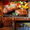 Five connected panels show a professional kitchen scene with warm amber lighting and culinary workspace details