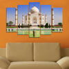 Five connected panels show the Taj Mahal's white marble dome and four minarets reflected in still water