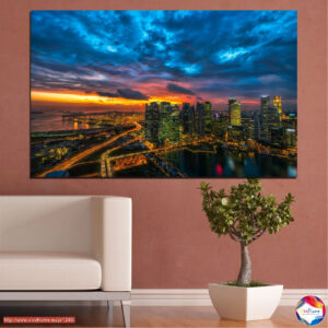 Chicago Skyline Õhtul Lõuendile Trükitud