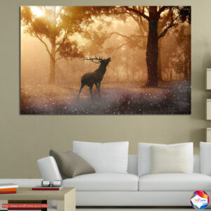 Herbstwald mit Hirsch Leinwanddruck