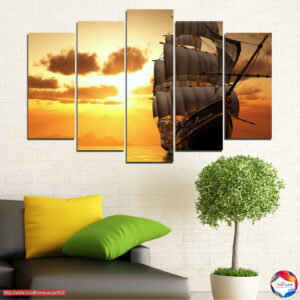 Saulriets Pār Ūdeni 5 Paneļu Audekla Komplekts