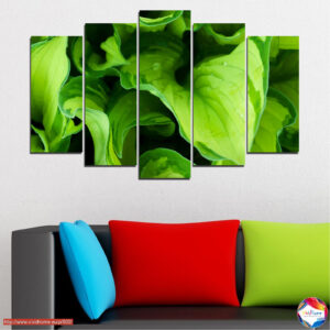 Zaļu lapu abstrakcija — 5 paneļu audekla prints