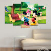Five connected panels show Mickey and Minnie Mouse in classic Disney animation style