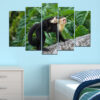 Five connected panels show a monkey in its natural forest setting