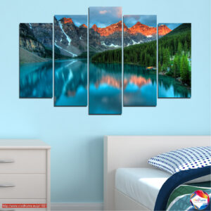 Kalnu ezers mežā — 5 paneļu audekla prints