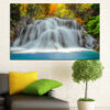 This canvas shows flowing water in natural landscape tones - blues, greens, and soft earth shades