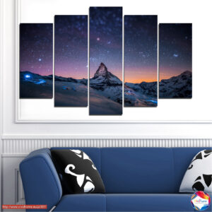Kosmoss un Kalns — 5 paneļu audekla prints