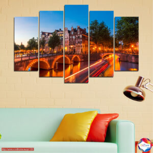 Amsterodam Canal Bridge at Dusk Canvas Print – 5 Pieces