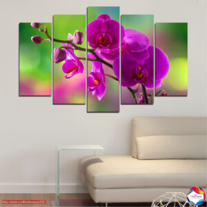 Fialový Orchidej Kytice – 5dílný Tisk na Plátně
