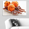 This canvas shows cinnamon-dusted pastries arranged on a rustic surface with warm golden and amber tones