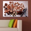 Este lienzo muestra una composición de pasteles navideños y dulces festivos