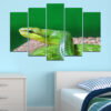 A viper's head fills five connected panels, showing detailed scales and the reptile's distinctive angular features