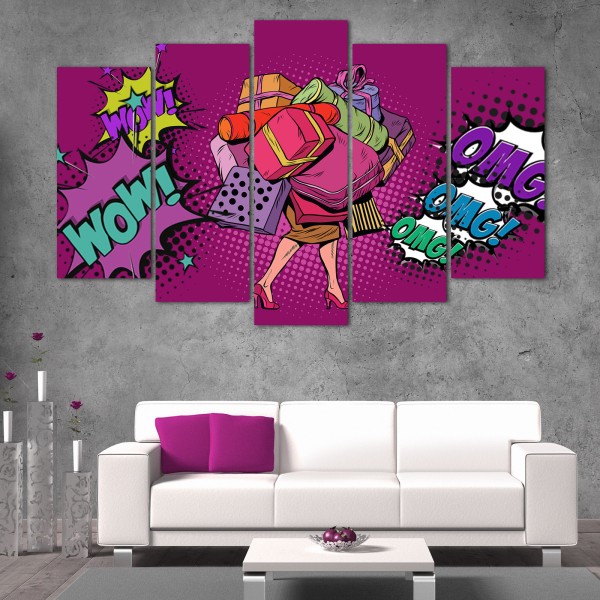 Pop Art Fashion Shopping Canvas Print - 5 Piece Set