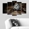Five separate canvases showing layered paper rose leaves in soft pink, cream, and muted coral tones