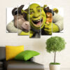 Five-panel canvas set featuring Shrek, Donkey, and the familiar cast from the animated films