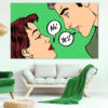 Pięć połączonych paneli wyświetla grafikę pop art z odważną typografią i żywymi blokami kolorów w stylu retro