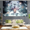 This five-panel canvas set presents abstract spiritual imagery rendered in warm earth tones, deep browns, and luminous gold accents