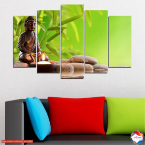 Zen Stones ja Buddha viie-paneeli kanvaspilt